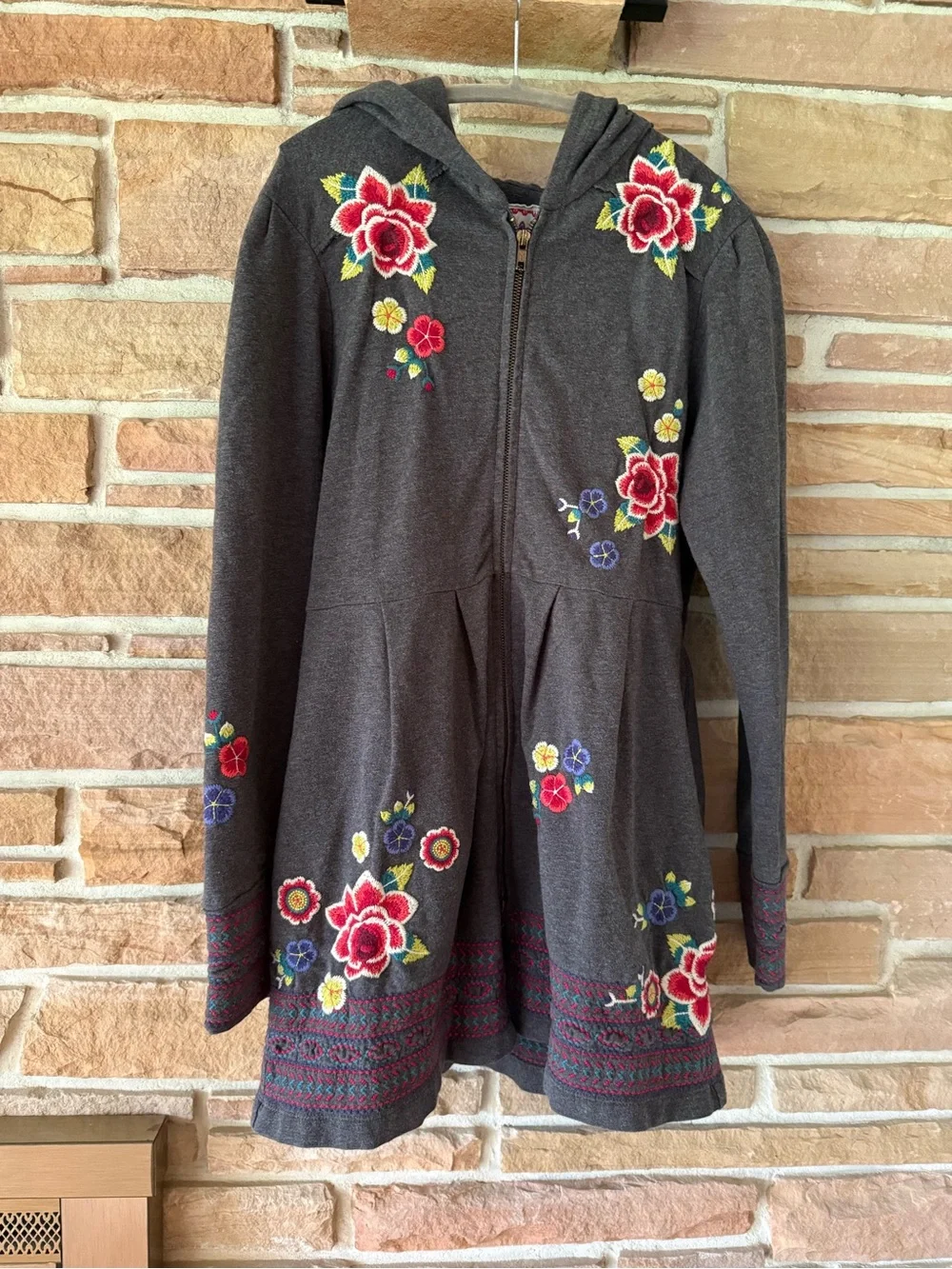 Johnny Was gray hooded two way zip jacket coat - Picture 1 of 5